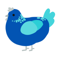 DB Bell, a ultramarine and aqua chicken with a neck-speckle pattern