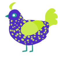 A indigo and lime chicken with a speckle pattern