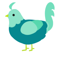 A teal and mint chicken with a head pattern