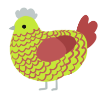 A lime and red chicken with a lace pattern