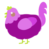 A plum and orchid chicken with a head pattern
