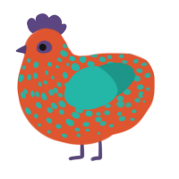 (unnamed), a vermilion and turquoise chicken with a speckle pattern