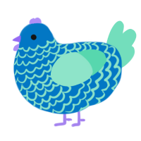 A sapphire and mint chicken with a lace pattern