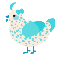 uno, a cream and aqua chicken with a speckle pattern
