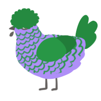 A lilac and viridian chicken with a lace pattern