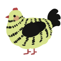 A lemon and black chicken with a bar pattern