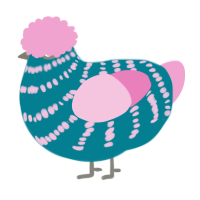 A sea and pink chicken with a bar pattern