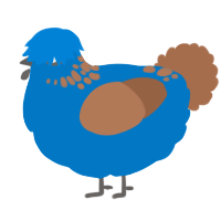 A sapphire and brown chicken with a neck-speckle pattern