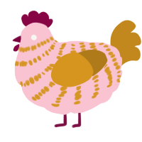 A rose and ochre chicken with a bar pattern