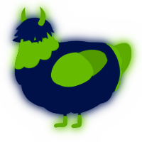 A tumblr and chartreuse chicken with a head pattern