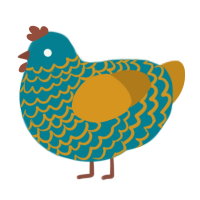 Gizmo, a sea and ochre chicken with a lace pattern