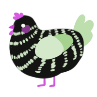 A black and gluppy chicken with a bar pattern