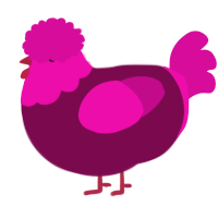A wine and fuchsia chicken with a head pattern