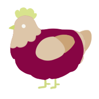 A maroon and beige chicken with a head pattern