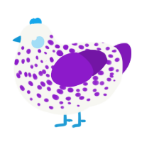 Snow Grape Jr, a white and violet chicken with a speckle pattern