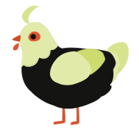 Magnet, a black and lemon chicken with a head pattern
