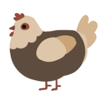 A bark and beige chicken with a head pattern