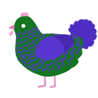 A leaf and indigo chicken with a lace pattern