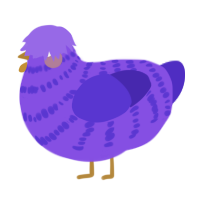 A blurple and indigo chicken with a bar pattern