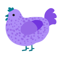 A lilac and blurple chicken with a speckle pattern