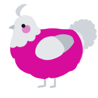 A fuchsia and mist chicken with a head pattern