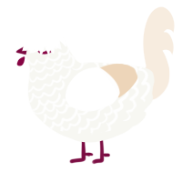 A white and cream chicken with a lace pattern