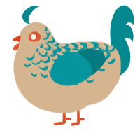 A beige and teal chicken with a half-lace pattern