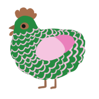A viridian and pink chicken with a lace pattern