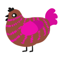 A russet and fuchsia chicken with a bar pattern
