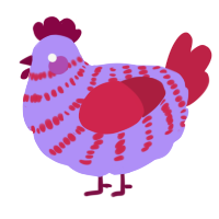A lilac and crimson chicken with a bar pattern