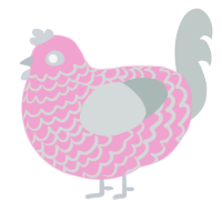 BOIL, a pink and silver chicken with a lace pattern