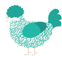The Merlion, a white and turquoise chicken with a double-lace pattern