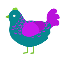 A teal and amethyst chicken with a half-lace pattern