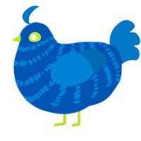 A ultramarine and sapphire chicken with a bar pattern