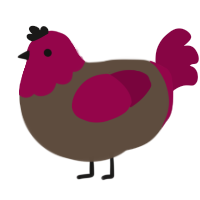 vocaloid turd, a bark and maroon chicken with a head pattern
