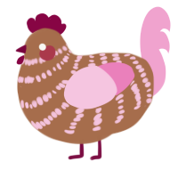 A brown and pink chicken with a bar pattern
