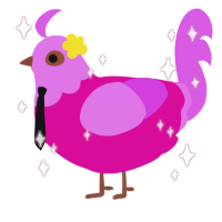 UNI, a fuchsia and orchid chicken with a head pattern