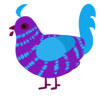 Bawksalot, a violet and sky chicken with a bar pattern
