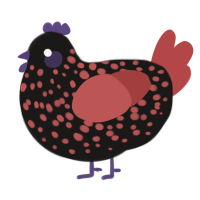 A sable and red chicken with a speckle pattern