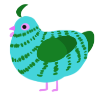 A aqua and leaf chicken with a bar pattern