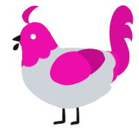 A mist and fuchsia chicken with a head pattern