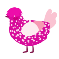 A fuchsia and rose chicken with a speckle pattern