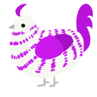 A white and amethyst chicken with a bar pattern