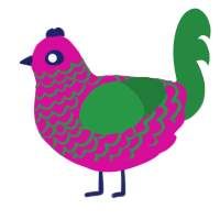 A fuchsia and viridian chicken with a lace pattern