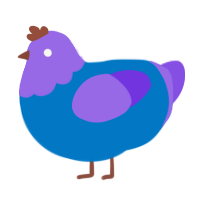 A sapphire and blurple chicken with a head pattern