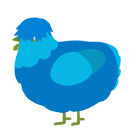A sapphire and cerulean chicken with a head pattern