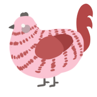 A rose and red chicken with a bar pattern