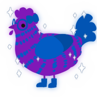 Milia, a violet and ultramarine chicken with a bar pattern