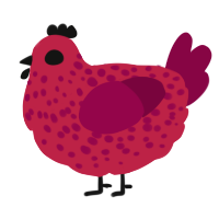 A crimson and maroon chicken with a speckle pattern