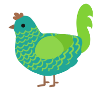 A turquoise and grass chicken with a lace pattern
